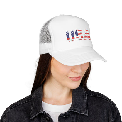 USA Flag Embroidered Foam Trucker Hat, Patriotic Cap, Red Mesh Hat, Summer Outdoor Gear, Festival Accessory, July 4th Gift - TRV