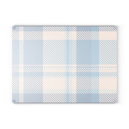 Blue Plaid Glass Cutting Board — Pastel Kitchen Chopping Board