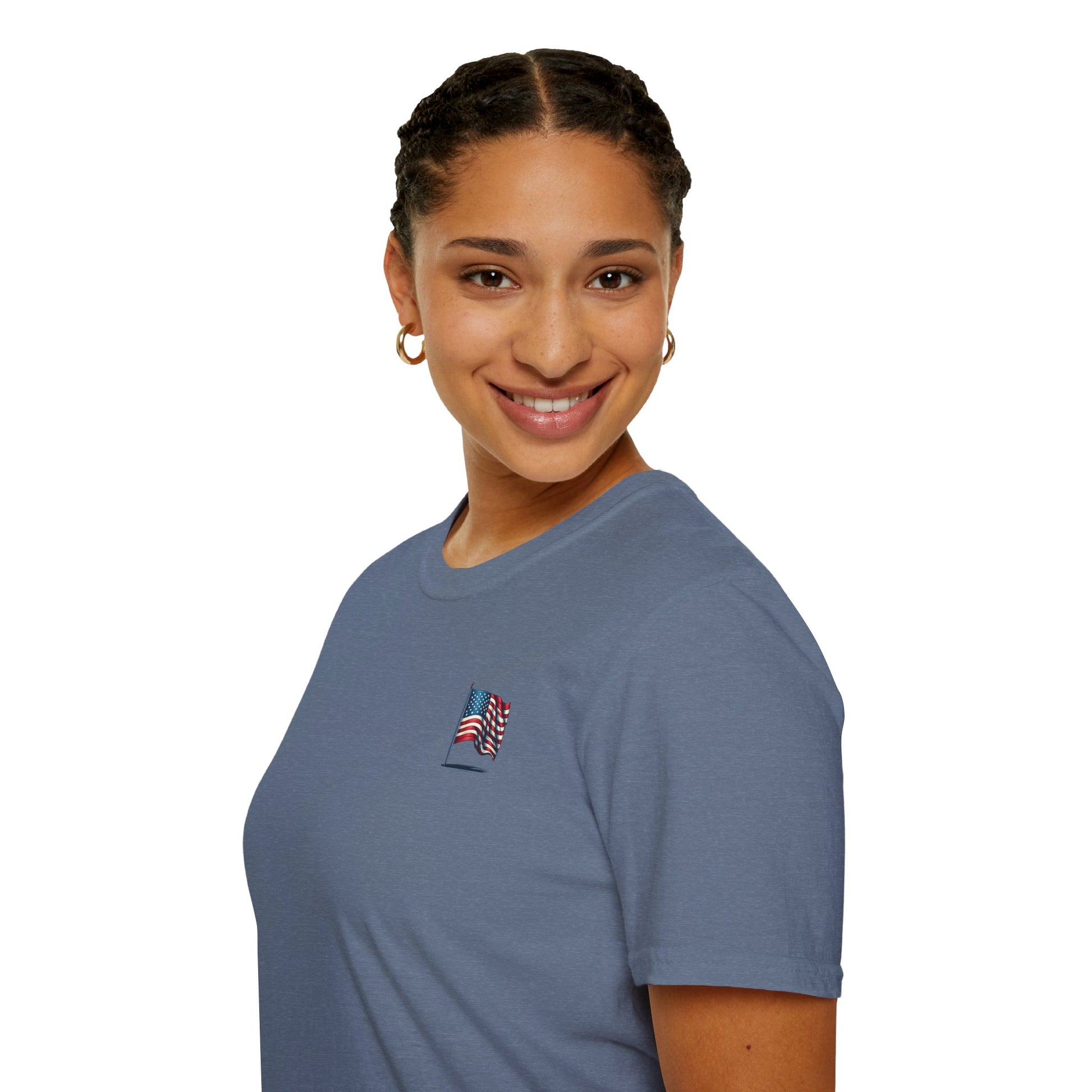 Patriotic Unisex Softstyle T-Shirt, American Flag Tee, USA Pride Shirt, Perfect for Independence Day, Casual Wear - TRV