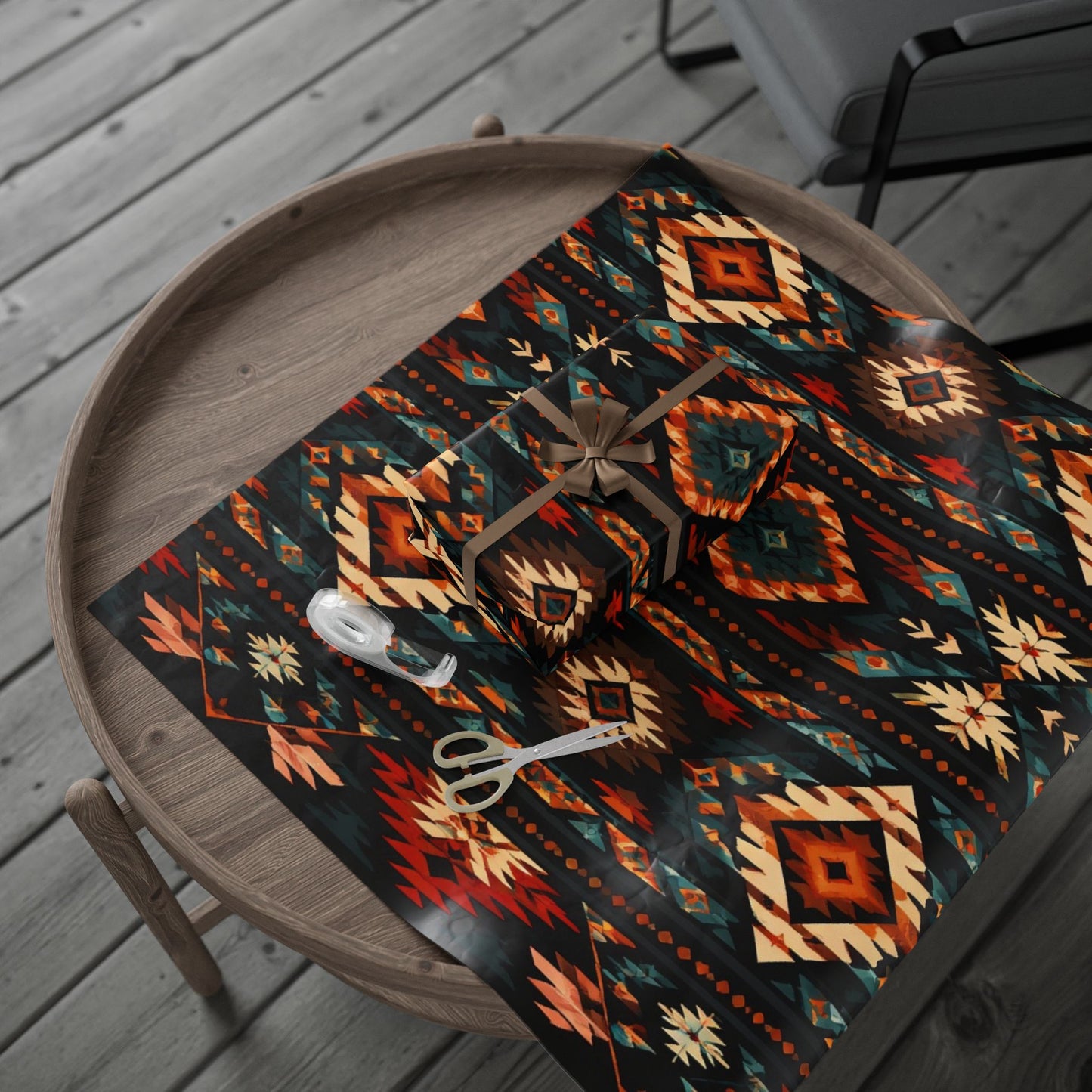 Southwestern Geo Pattern Wrapping Paper Roll — Rustic Aztec Gift Wrap