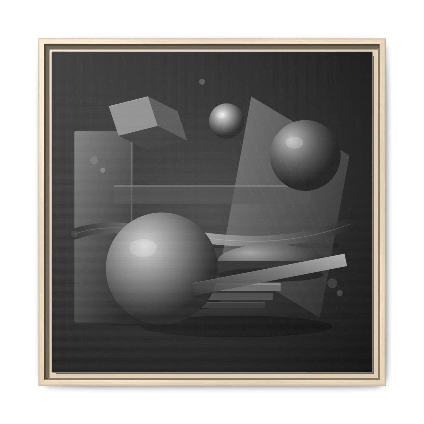 Monochrome Geometric Spheres Canvas Framed Wall Art | Matte Print