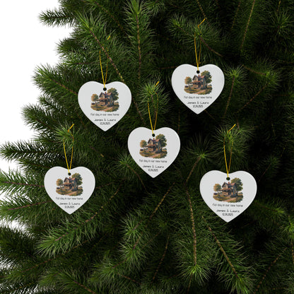 Vintage House Illustration Ceramic Ornament | Personalized Name & Date - TRV