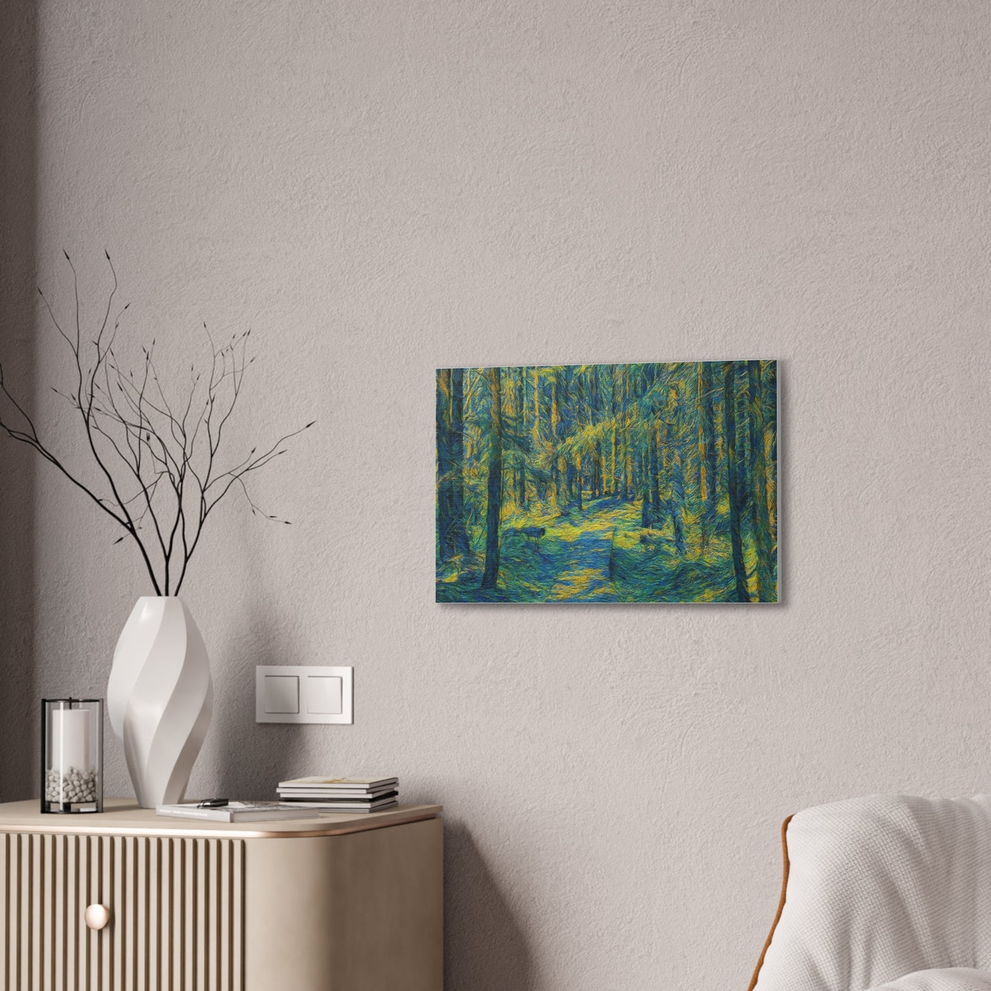Sunlit Forest Path Canvas – Impressionist Woodland Wall Art