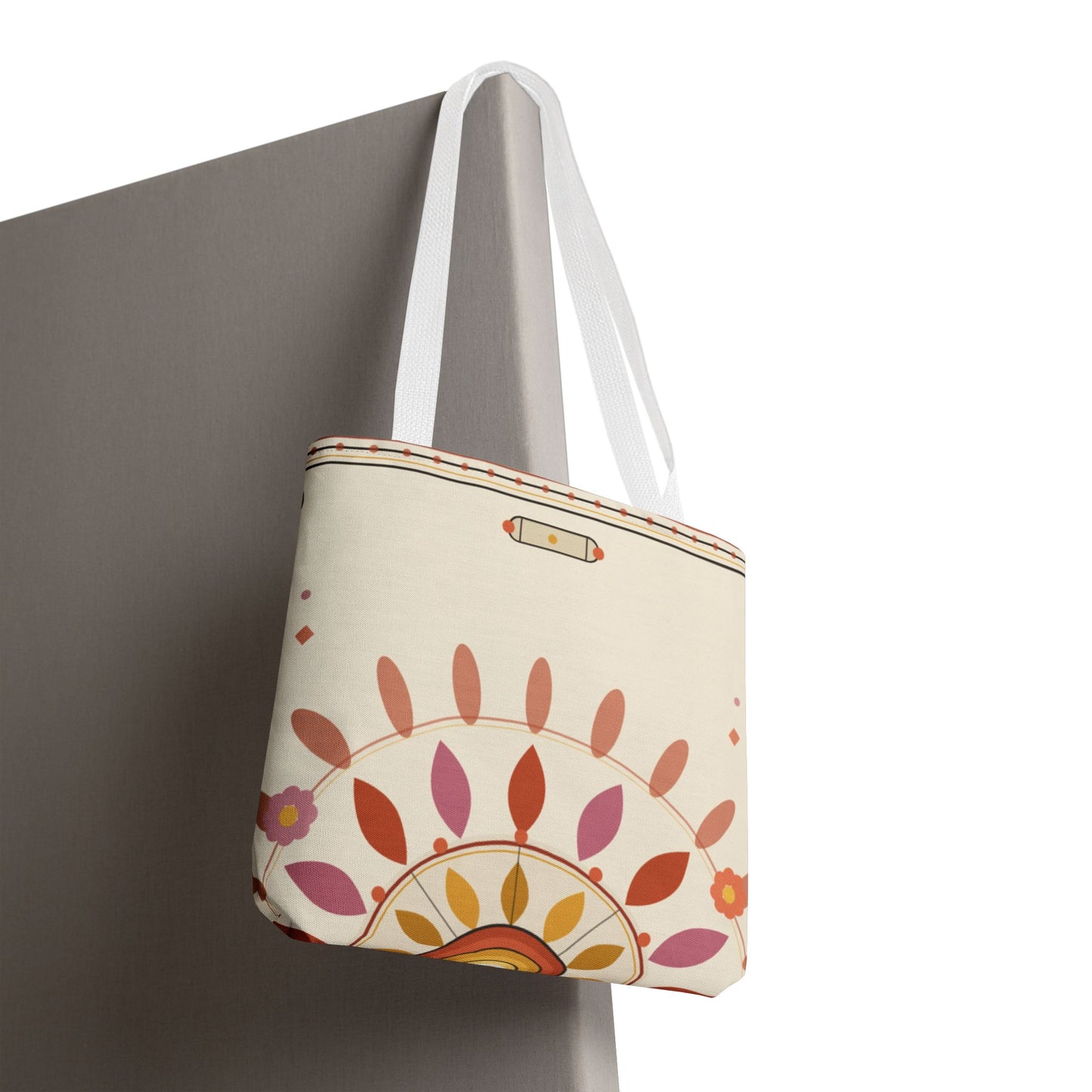 Boho Floral Mandala Tote Bag | Pastel Sunburst Pattern