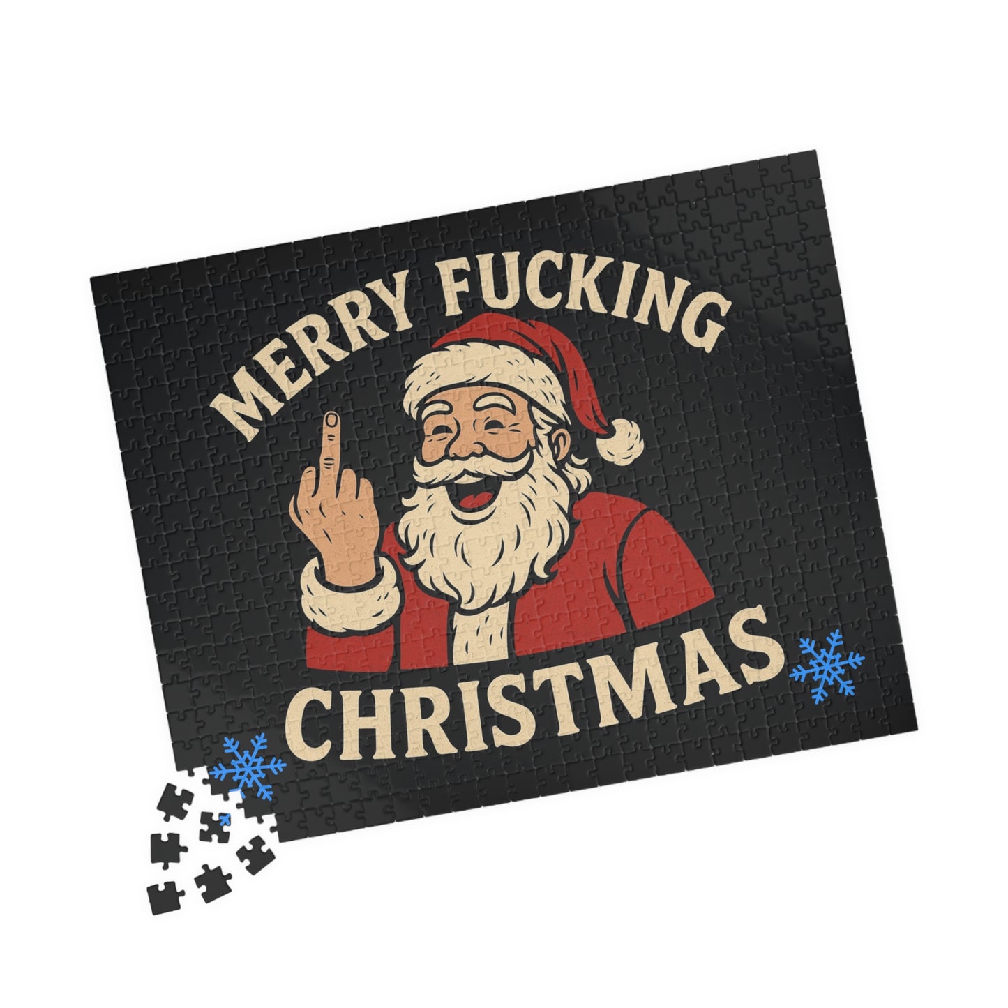Irreverent Merry Christmas Puzzle | Santa Middle Finger Holiday Jigsaw