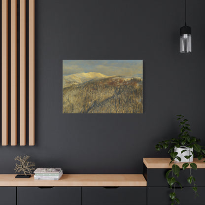 Mountain Serenity Stretched Canvas Art, Winter Landscape Wall Decor, Nature Print for Home, Gift for Nature Lovers, Cozy Interior Accent