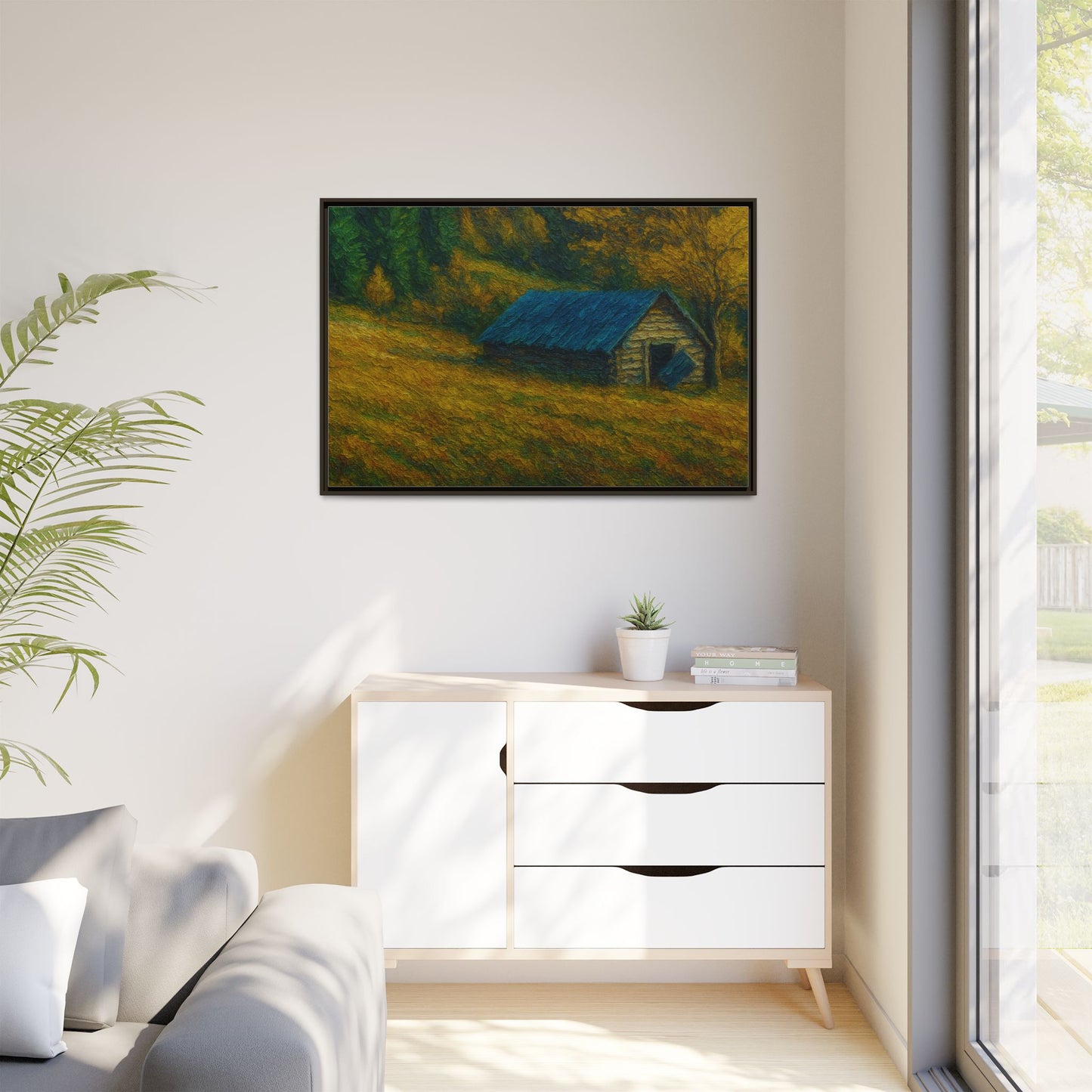 Framed Matte Canvas Print, Rustic Artwork, Farmhouse Decor, Nature Wall Art, Gift for Home, Autumn Decor, Landscape Painting