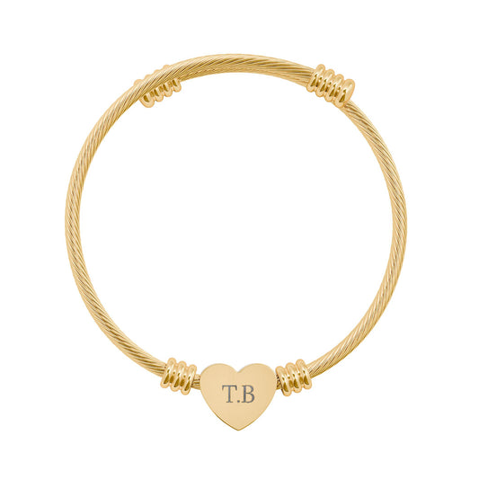 Engraved Heart Cuff Bracelet | Personalized Heart Cuff - TRV
