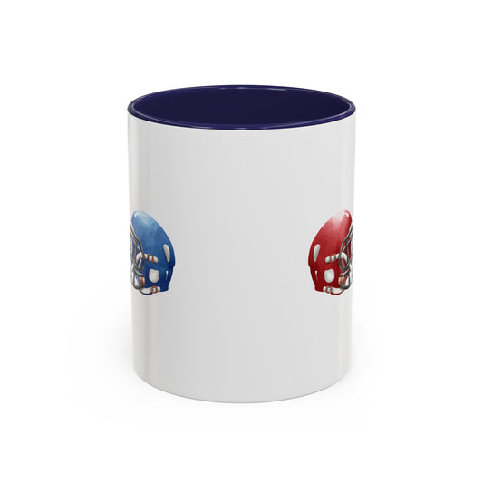 Football Helmet Coffee Mug — Red vs Blue Rivalry Accent Mug (11/15oz)