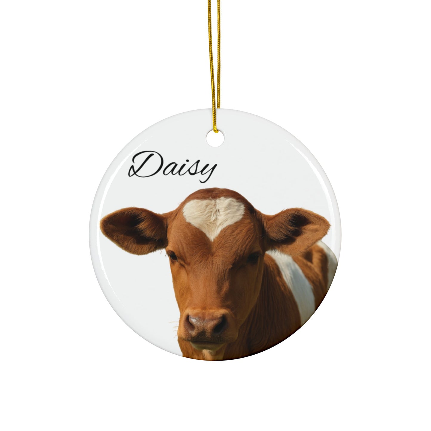 Heart-Spot Calf, Ceramic Ornament | Personalized Name Option