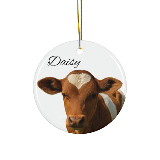 Heart-Spot Calf, Ceramic Ornament | Personalized Name Option