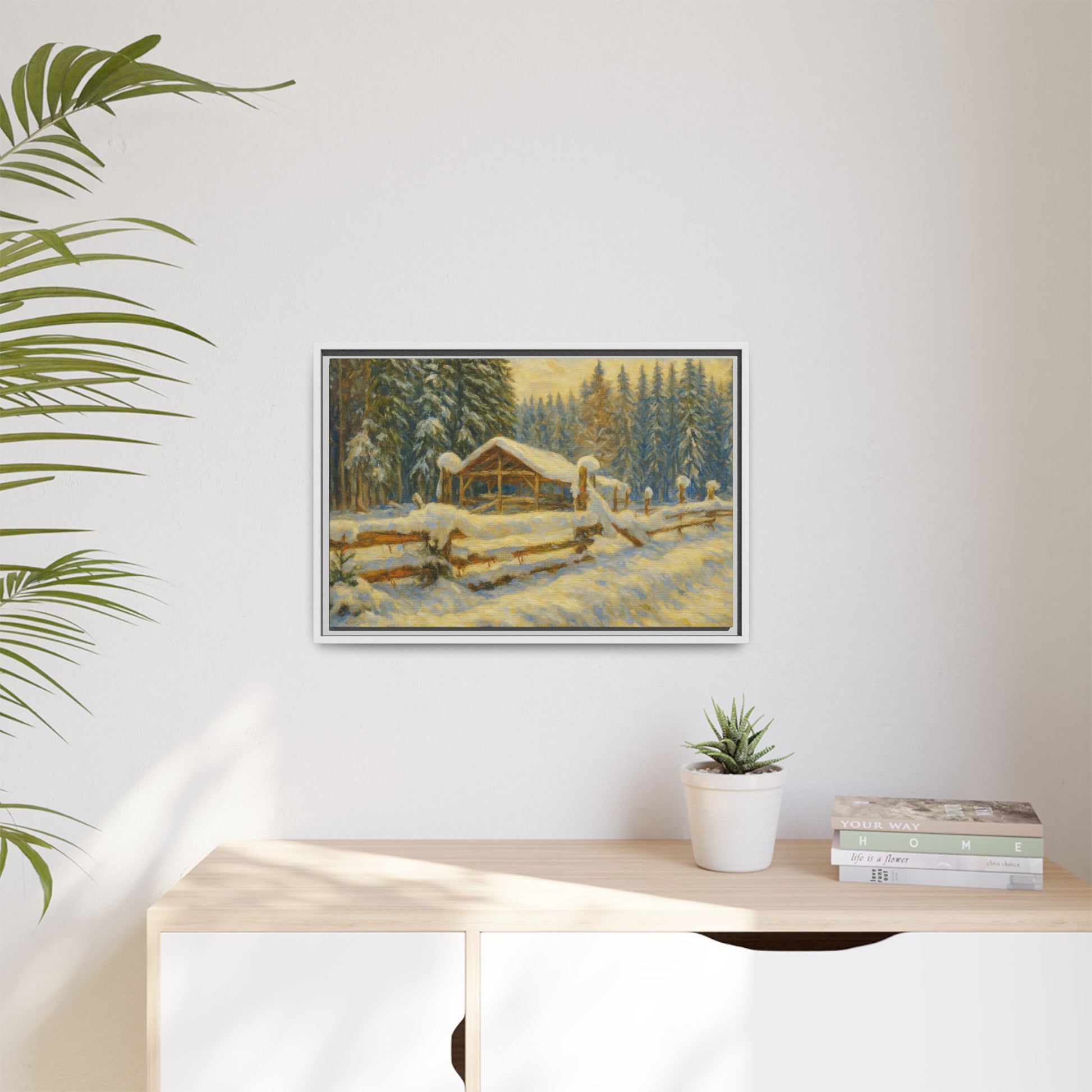 Winter Landscape Framed Canvas Art | Cozy Home Decor | Wall Art for Living Room, Bedroom, Holiday Gift, Rustic Vibes, Art Print - TRV