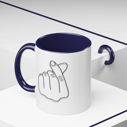 K-Pop Accent Mug - Love Gesture Design (11oz, 15oz), Korean Pop Coffee Cup, K-Pop Lover Gift, Cute Drinkware, Unique Mug
