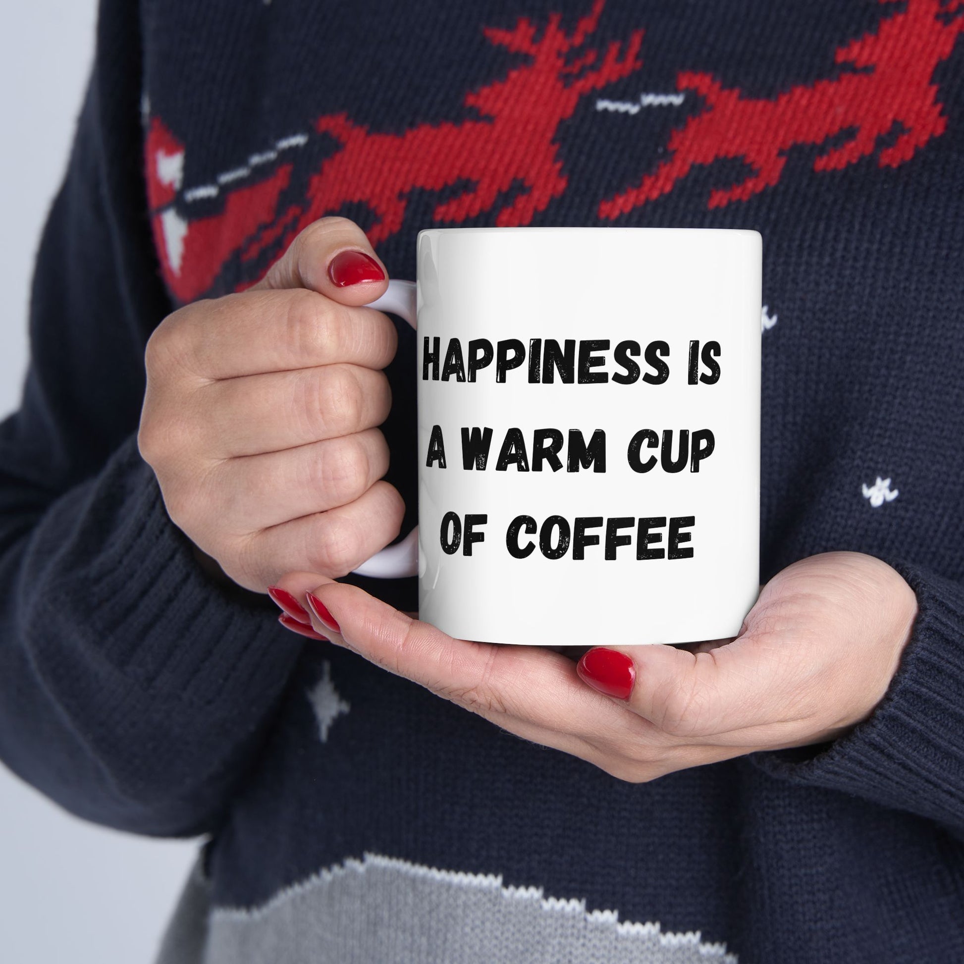 Inspirational Ceramic Coffee Mug - Happiness is a Warm Cup of Coffee - Perfect Gift for Coffee Lovers - TRV