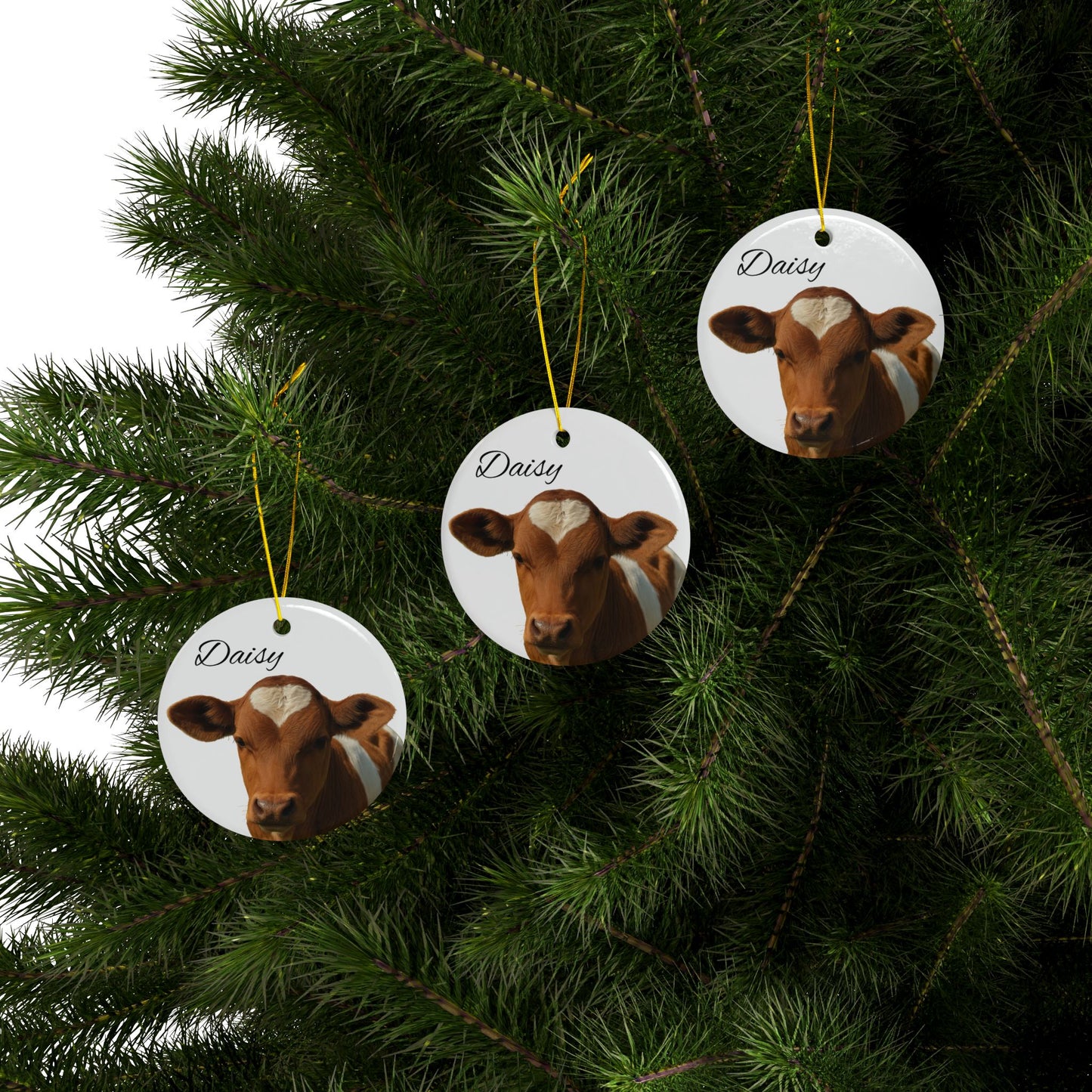 Heart-Spot Calf, Ceramic Ornament | Personalized Name Option