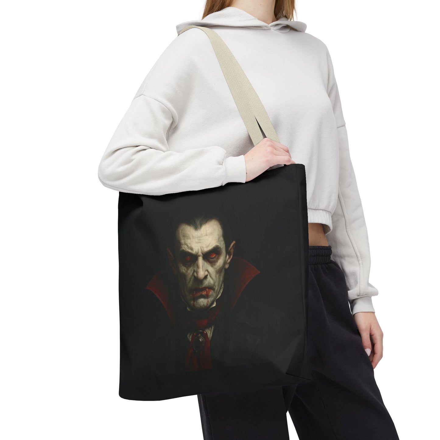 Vampire Haunted Tote Bag, Spooky Shopping Bag, Halloween Accessory, Gothic Style Handbag, Perfect for Halloween Parties, Unisex Tote - TRV