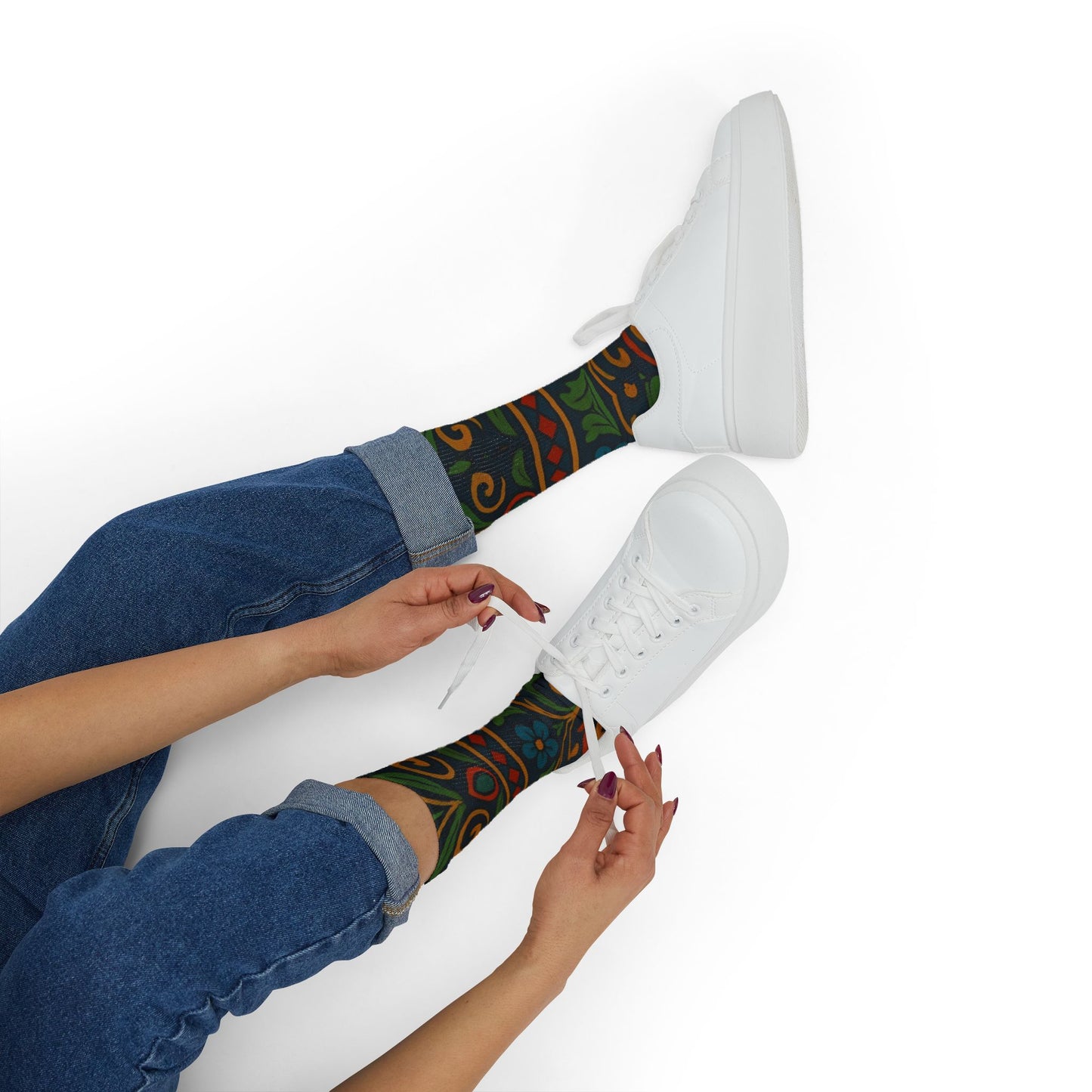 Victorian Floral Tile Sublimation Socks | Patterned Crew Socks - TRV