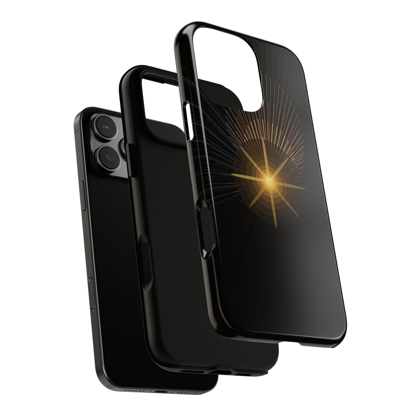 Tough Cases - Radiant Star Phone Case, Protective Black Shockproof Cover with Golden Light Design