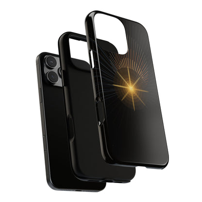 Tough Cases - Radiant Star Phone Case, Protective Black Shockproof Cover with Golden Light Design