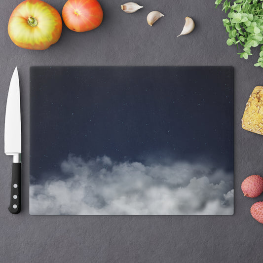 Cloudscape Glass Cutting Board — Moody Mist Kitchen Decor