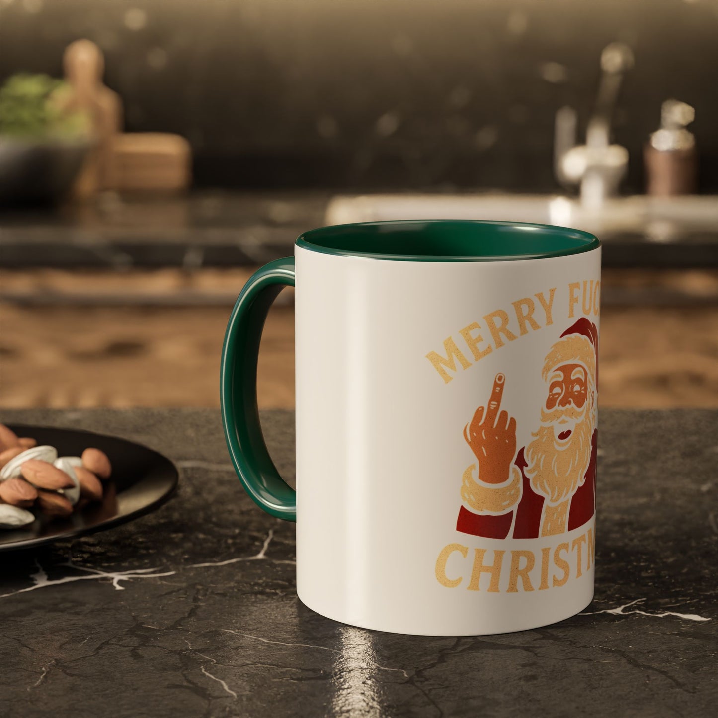 Irreverent Merry Christmas Mug — Funny Santa Middle Finger Coffee Cup (11oz & 15oz)