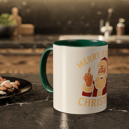 Irreverent Merry Christmas Mug — Funny Santa Middle Finger Coffee Cup (11oz & 15oz)