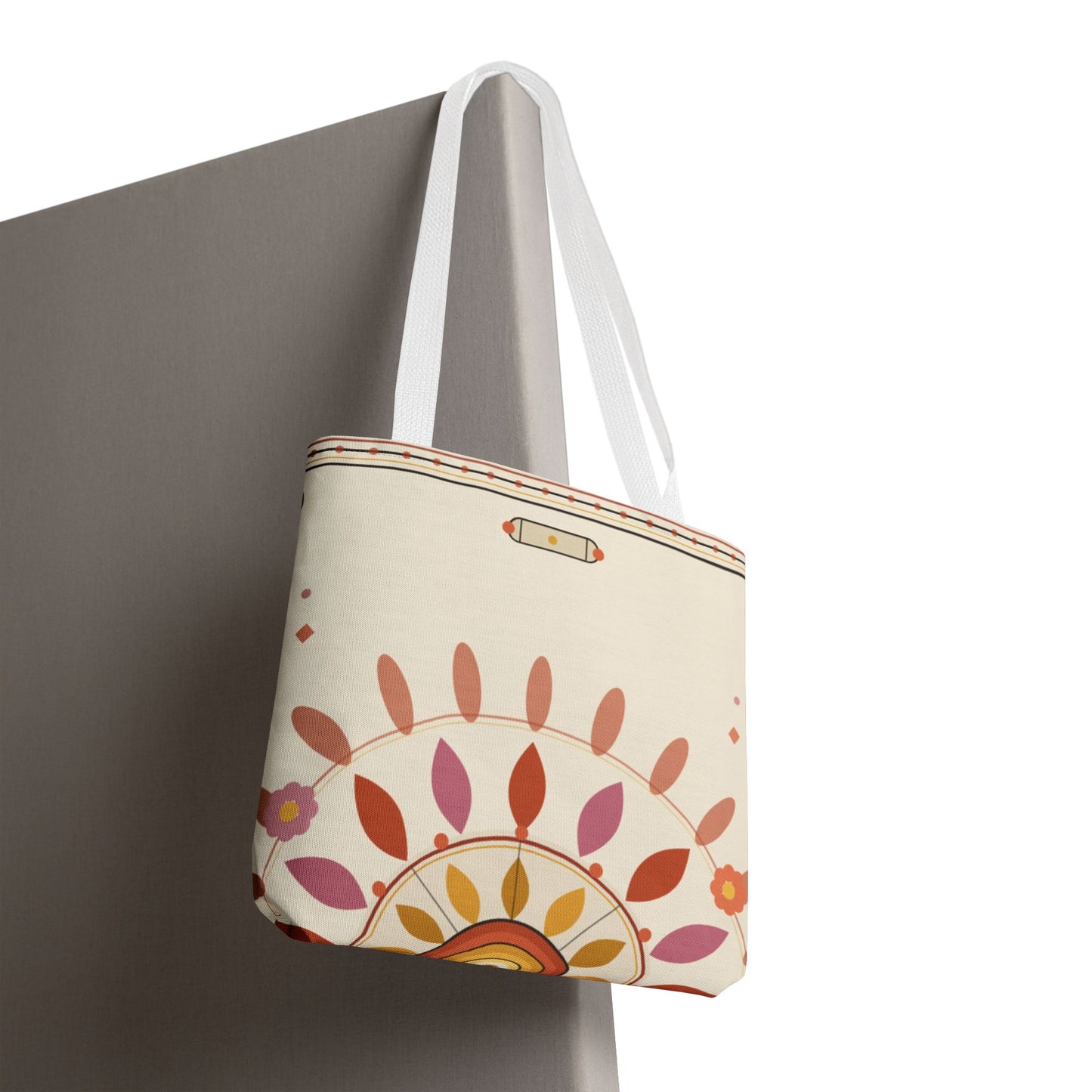 Boho Floral Mandala Tote Bag | Pastel Sunburst Pattern