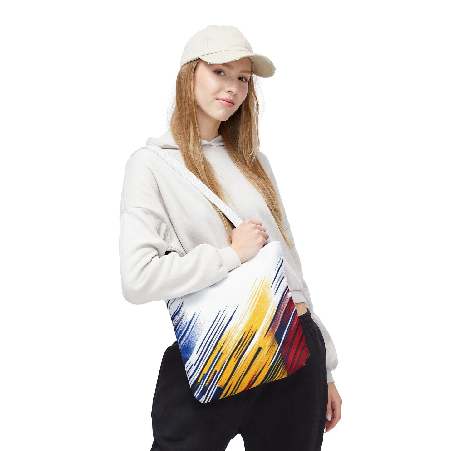 Abstract Brushstroke Tote Bag - Bold Red, Yellow & Blue All-Over Print