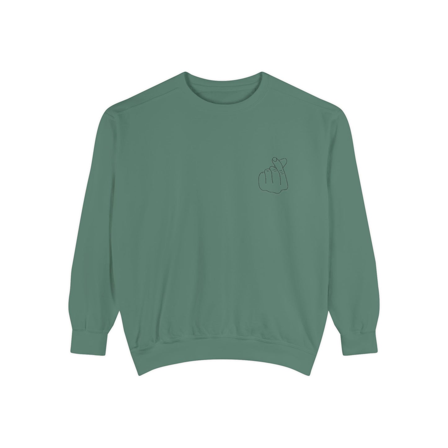 Minimalist Peace Hand Sweatshirt — Small Chest Line Art Crewneck