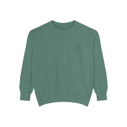 Minimalist Peace Hand Sweatshirt — Small Chest Line Art Crewneck