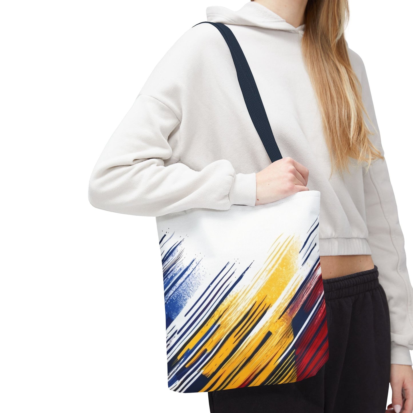 Abstract Brushstroke Tote Bag - Bold Red, Yellow & Blue All-Over Print
