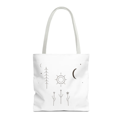 Minimal Moon and Sun Botanical Tote | Celestial Line Art Bag