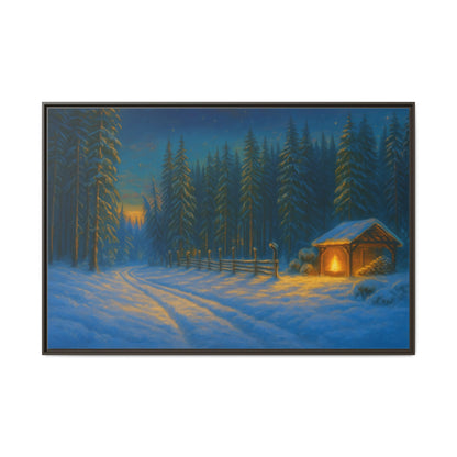 Framed Winter Landscape Canvas, Cozy Cabin Art, Christmas Decor, Winter Home Decor, Holiday Gift, Wall Art - TRV