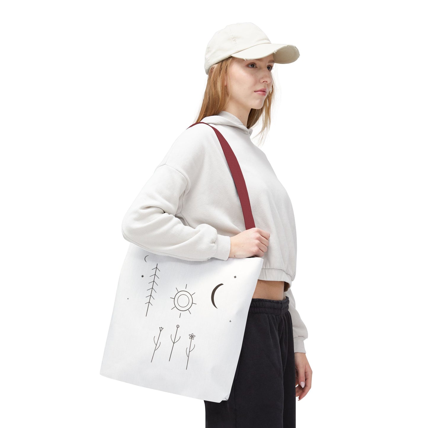 Minimal Moon and Sun Botanical Tote | Celestial Line Art Bag
