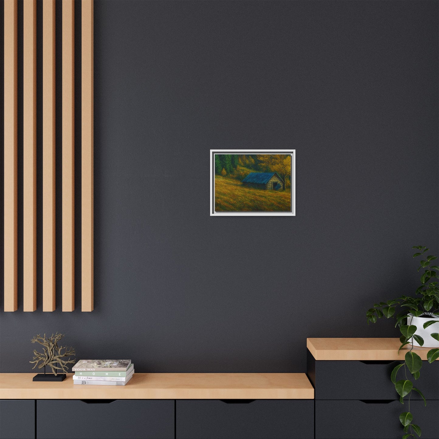 Framed Matte Canvas Print, Rustic Artwork, Farmhouse Decor, Nature Wall Art, Gift for Home, Autumn Decor, Landscape Painting