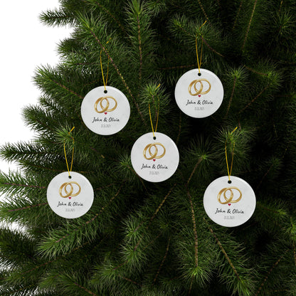 Wedding Rings Ornament round ceramic ornament | Personalized names and date - TRV