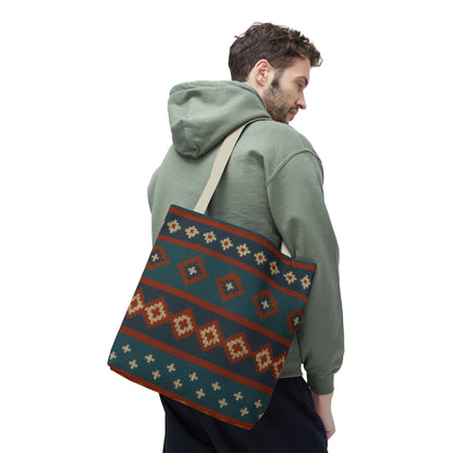 Southwestern Diamond Pattern Tote Bag | Aztec Tribal Geometric Print - TRV