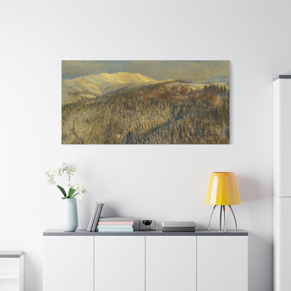Mountain Serenity Stretched Canvas Art, Winter Landscape Wall Decor, Nature Print for Home, Gift for Nature Lovers, Cozy Interior Accent