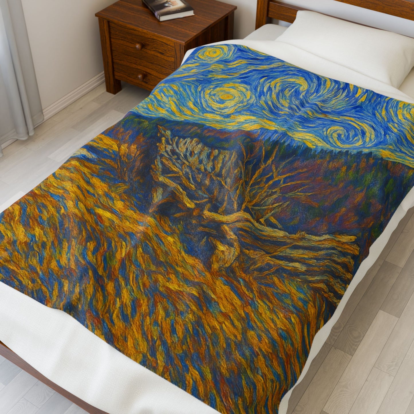 Starry Night Velveteen Plush Blanket, Cozy Throw Blanket for Home Decor, Gift for Art Lovers, Perfect for Christmas or Home Warmth - TRV