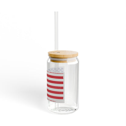 American Flag Sipper Glass — 16oz Patriotic Drink Tumbler with Straw