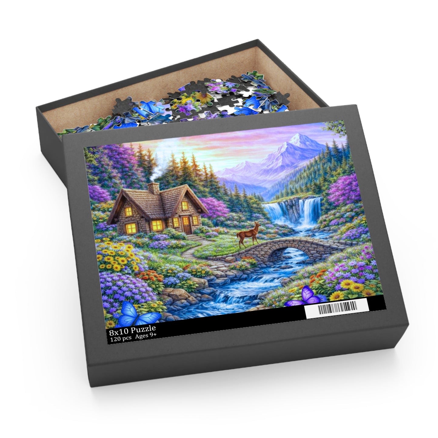 Scenic Mountain Cottage Jigsaw Puzzle — 120/252/500-Piece Nature Landscape Puzzle