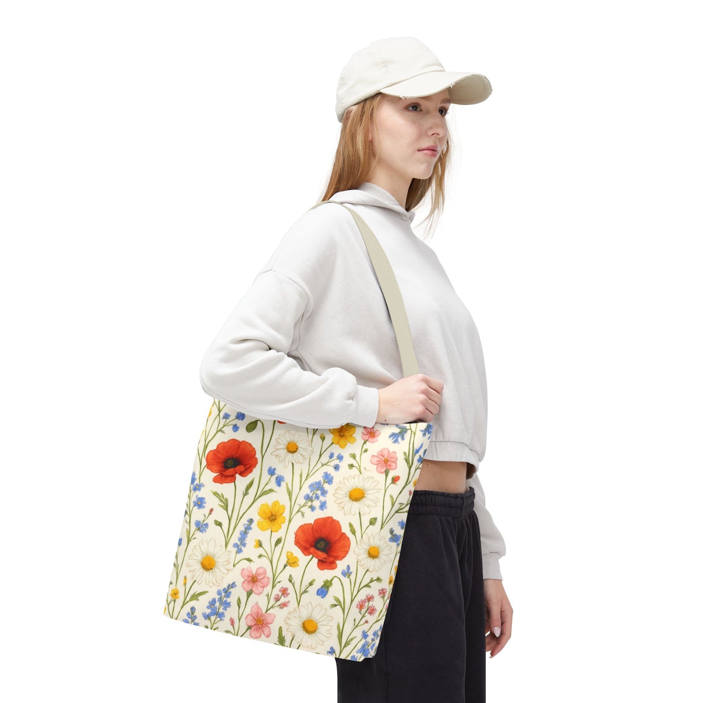 Wildflower Poppy Print Tote Bag | Floral All-Over Pattern