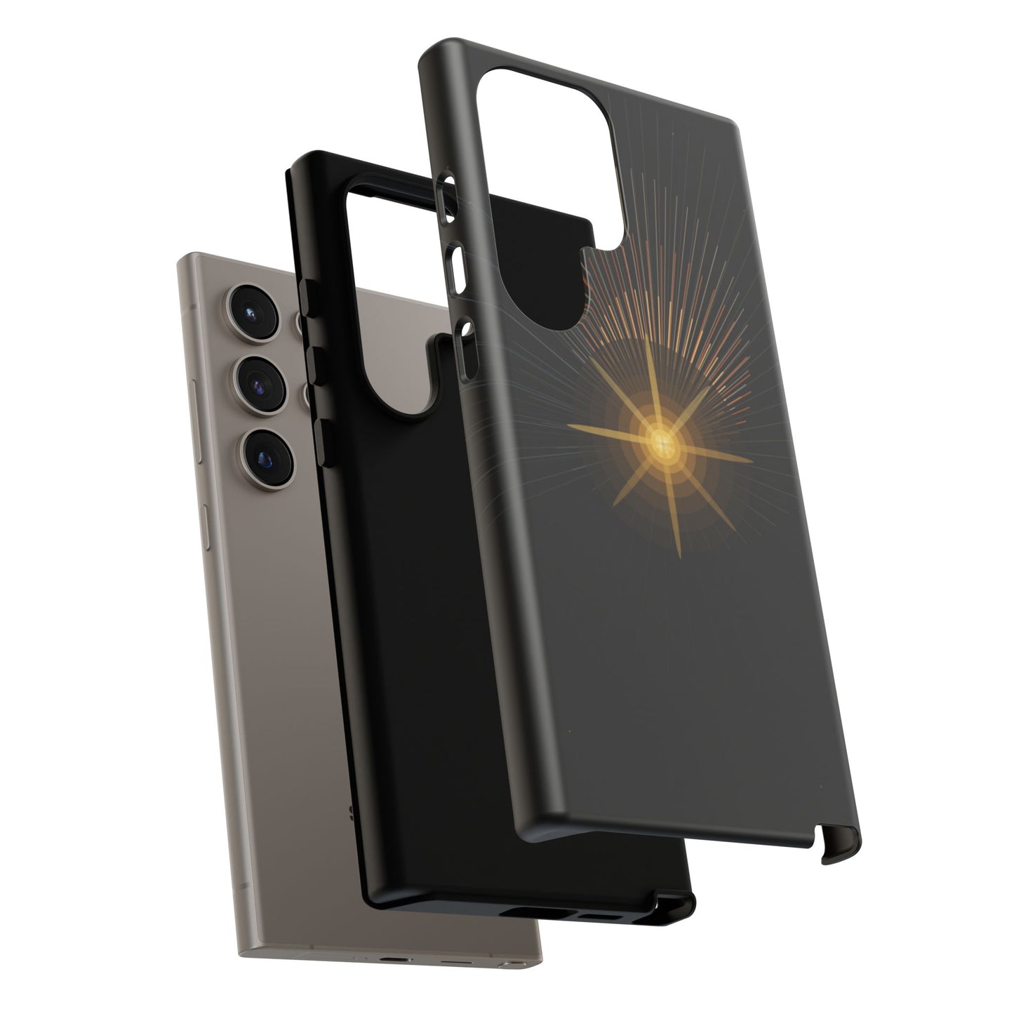 Tough Cases - Radiant Star Phone Case, Protective Black Shockproof Cover with Golden Light Design