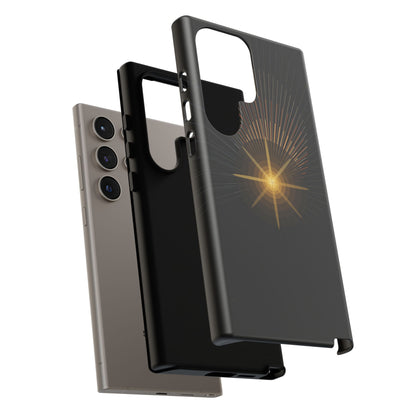 Tough Cases - Radiant Star Phone Case, Protective Black Shockproof Cover with Golden Light Design