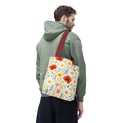 Wildflower Poppy Print Tote Bag | Floral All-Over Pattern