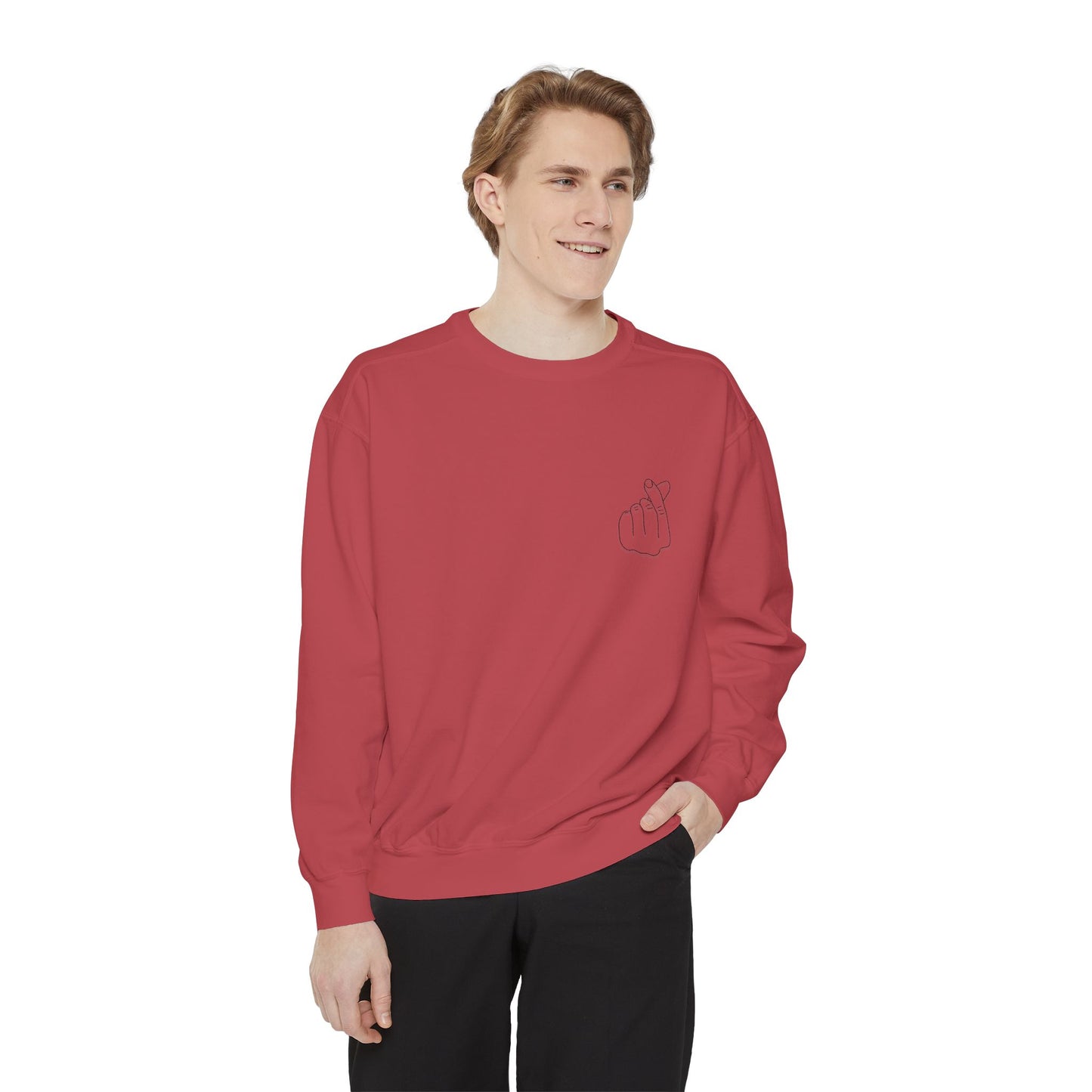 Minimalist Peace Hand Sweatshirt — Small Chest Line Art Crewneck