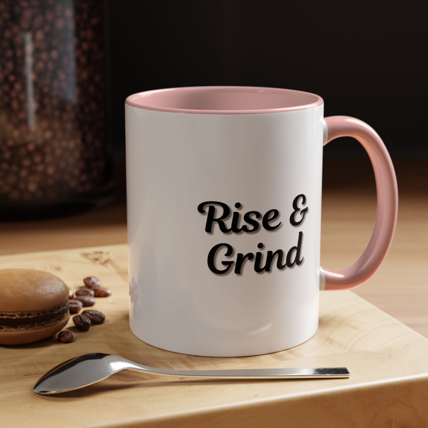Motivational Rise & Grind Coffee Mug, Black Accent Mug, Daily Inspiration, Gift for Coffee Lovers, 11oz 15oz Ceramic Cup