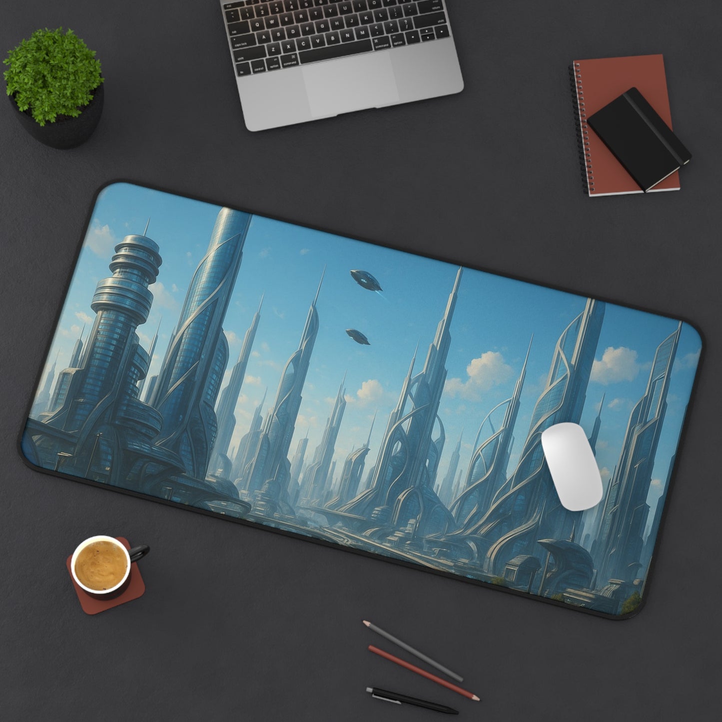 Futuristic Cityscape Desk Mat Sci Fi Skyline Mousepad - TRV