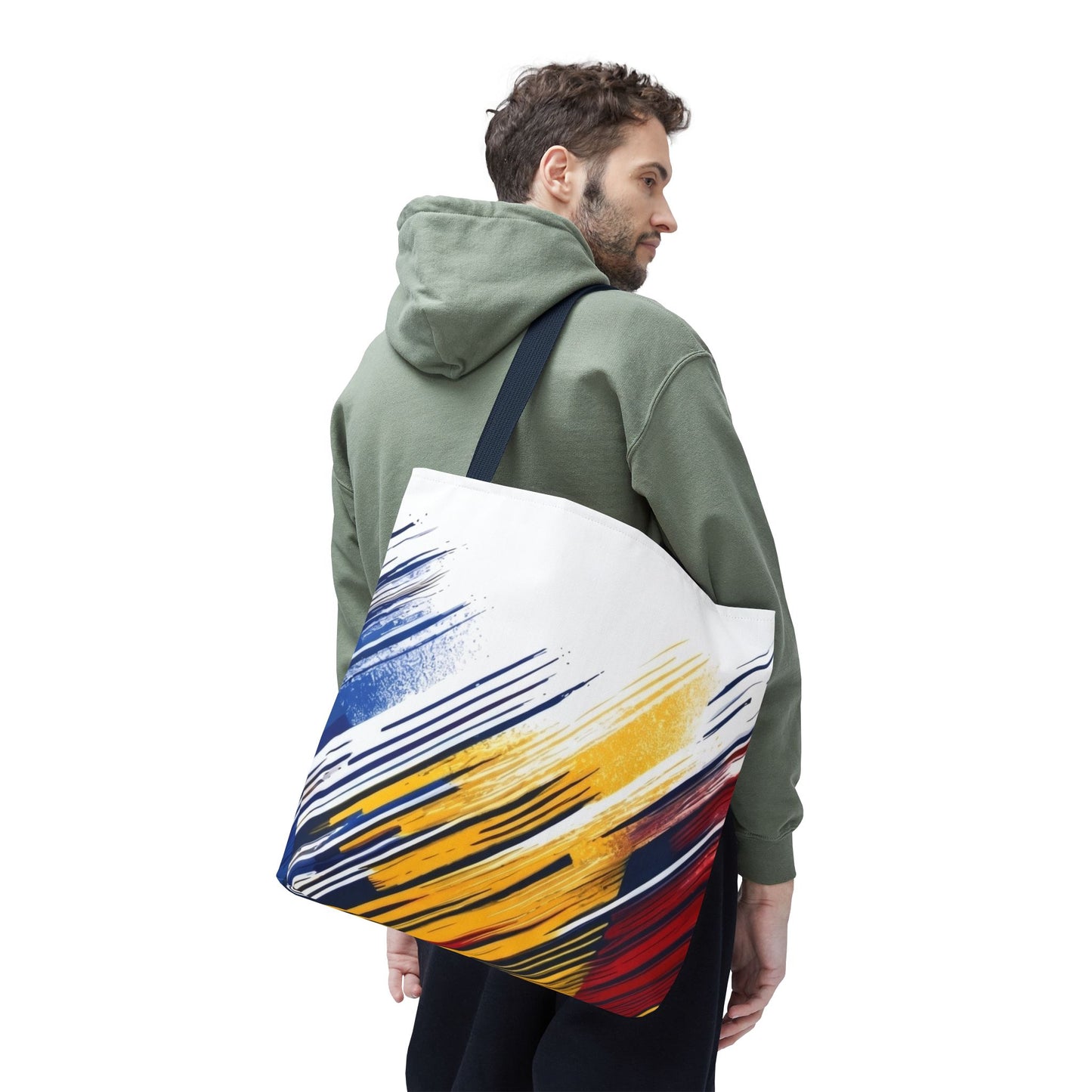 Abstract Brushstroke Tote Bag - Bold Red, Yellow & Blue All-Over Print
