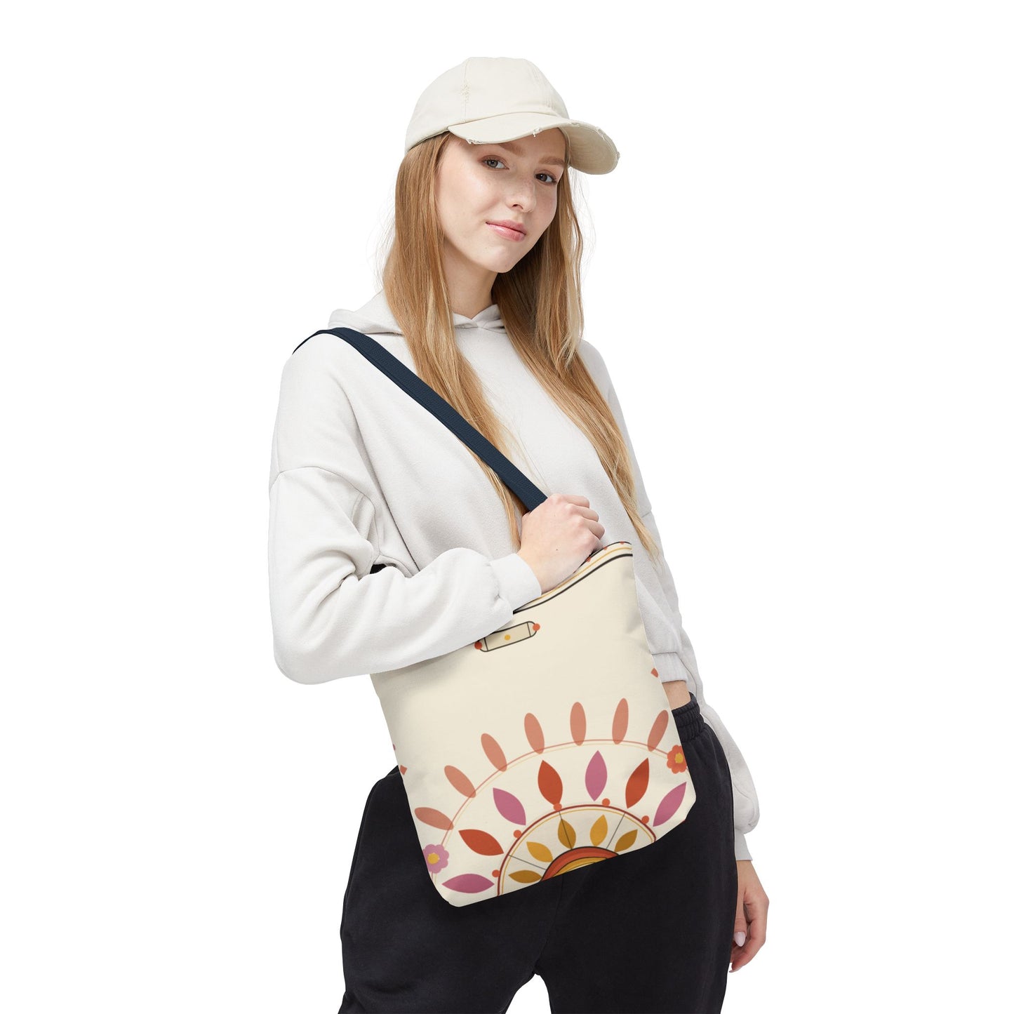 Boho Floral Mandala Tote Bag | Pastel Sunburst Pattern